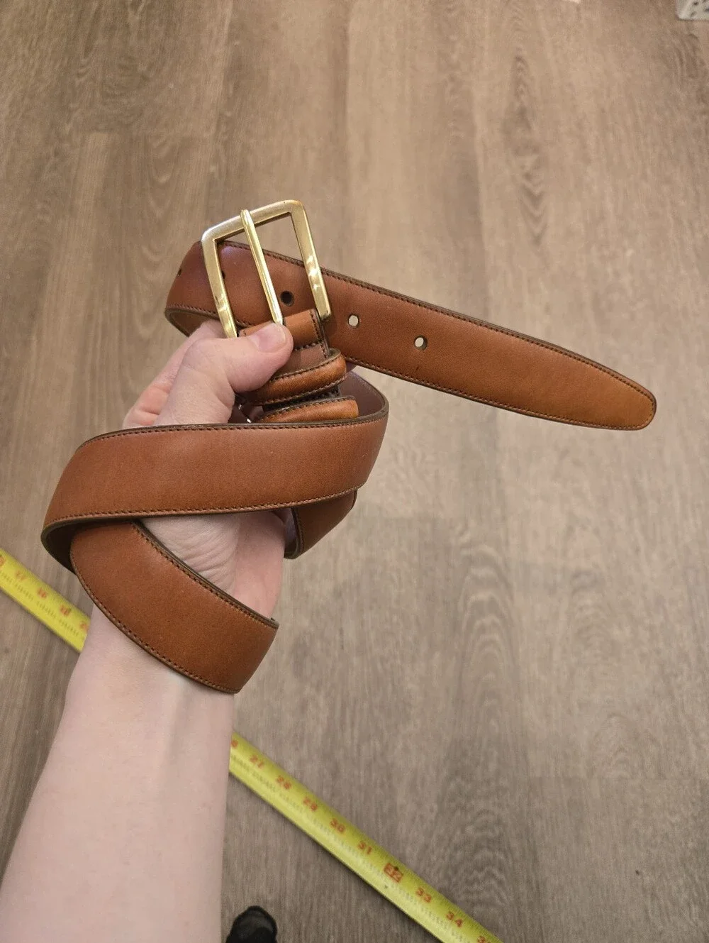 Allen Edmonds Men's Dress Belt Sz 36 style 24064 milk chocolate brown Gold Golf